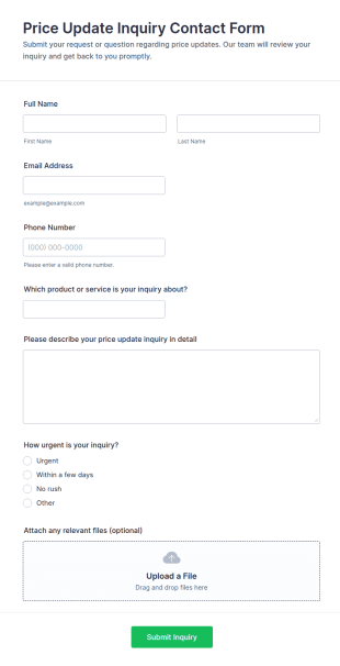 Price Update Inquiry Contact Form Template