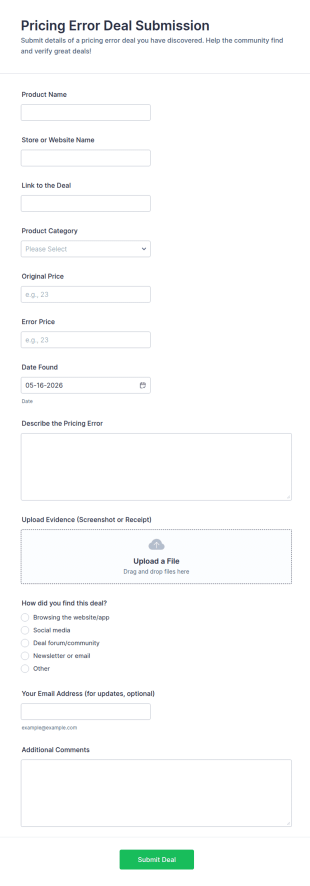 Pricing Error Deal Submission Form Template