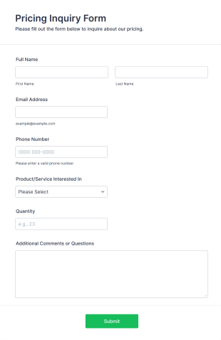 Pricing Inquiry Form Template