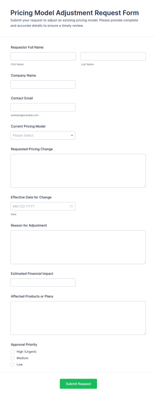 Pricing Model Adjustment Request Form Template
