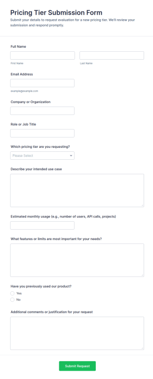 Pricing Tier Submission Form Template