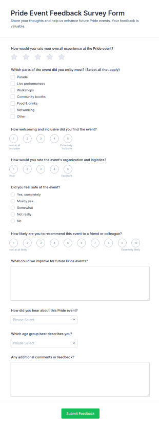 Pride Event Feedback Survey Form Template