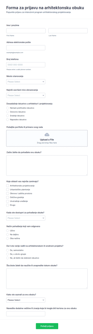Prijava Za Arhitektonsku Radionicu