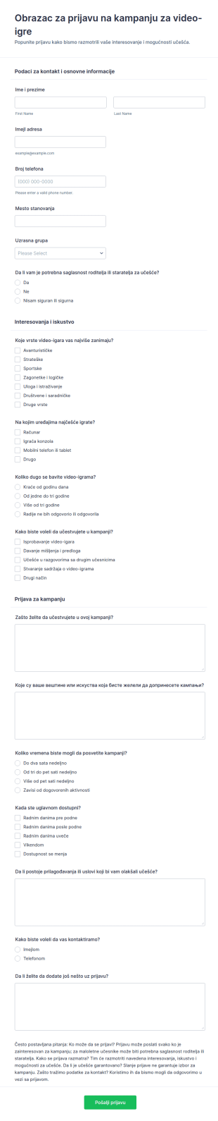 Prijava Za Igračku Kampanju