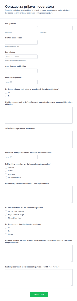 Prijava Za Moderatora Form