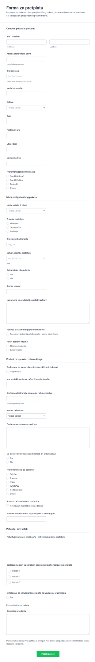 Prijava Za Pretplatu