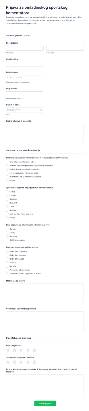 Prijava Za Sportskog Komentatora