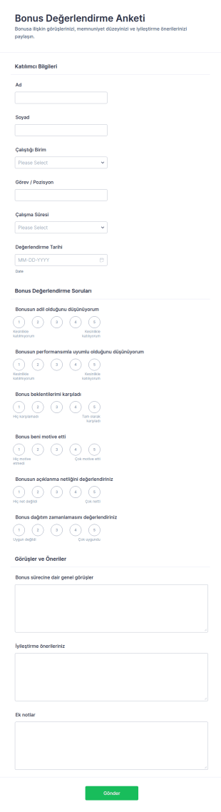 Prim Değerlendirme Anketi Form Şablonu