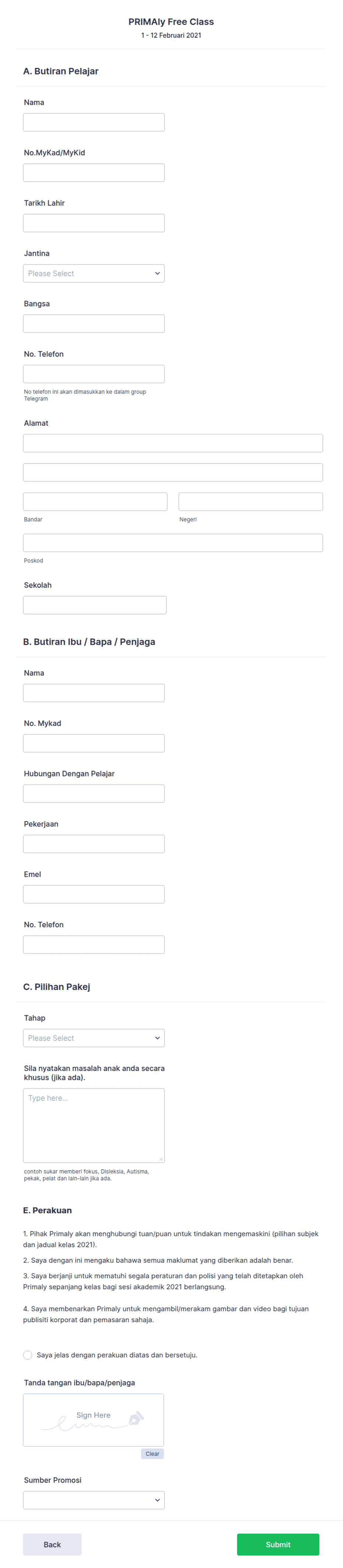 PRIMAly Free Class Form Template | Jotform