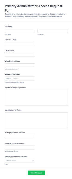 Primary Administrator Access Request Form Template