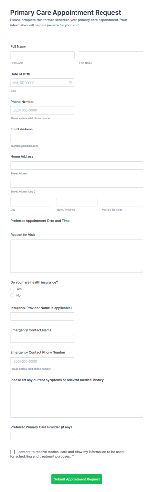 Primary Care Appointment Request Form Template