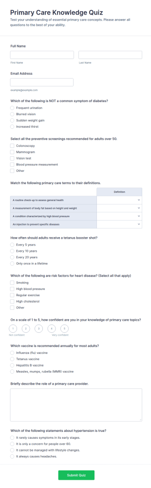 Primary Care Knowledge Quiz Form Template