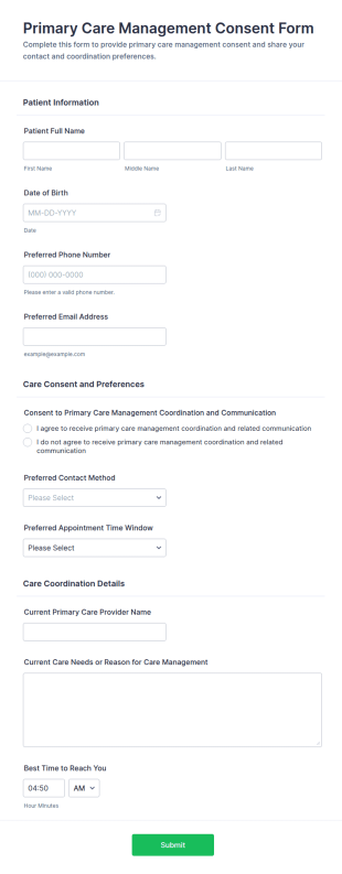 Primary Care Management Consent Form Template
