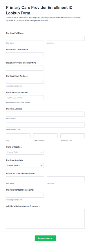 Primary Care Provider Enrollment ID Lookup Form Template