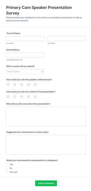 Primary Care Speaker Presentation Survey Form Template