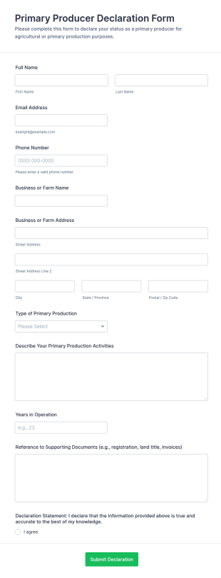 Primary Producer Declaration Form Template