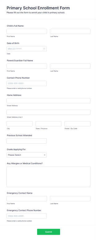 Primary School Enrollment Form Template