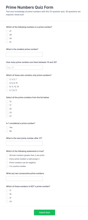 Prime Numbers Quiz Form Template