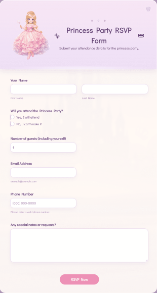 Princess Party RSVP Form Template