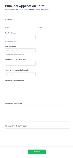 Principal Application Form Form Template