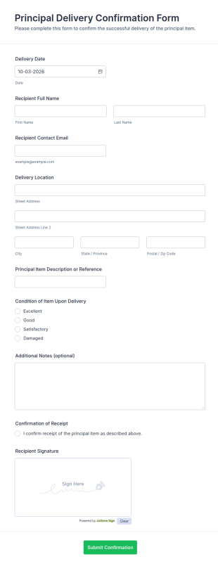 Principal Delivery Confirmation Form Template