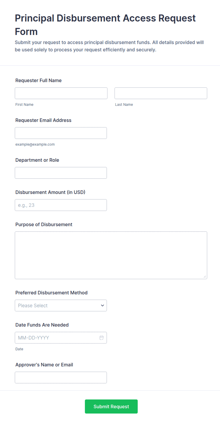 Principal Disbursement Access Request Form Template | Jotform