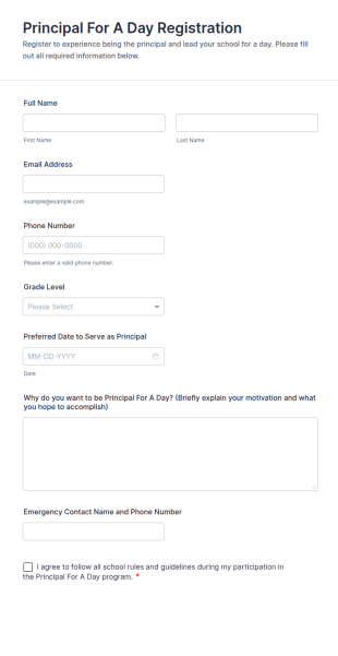 Principal For A Day Registration Form Template