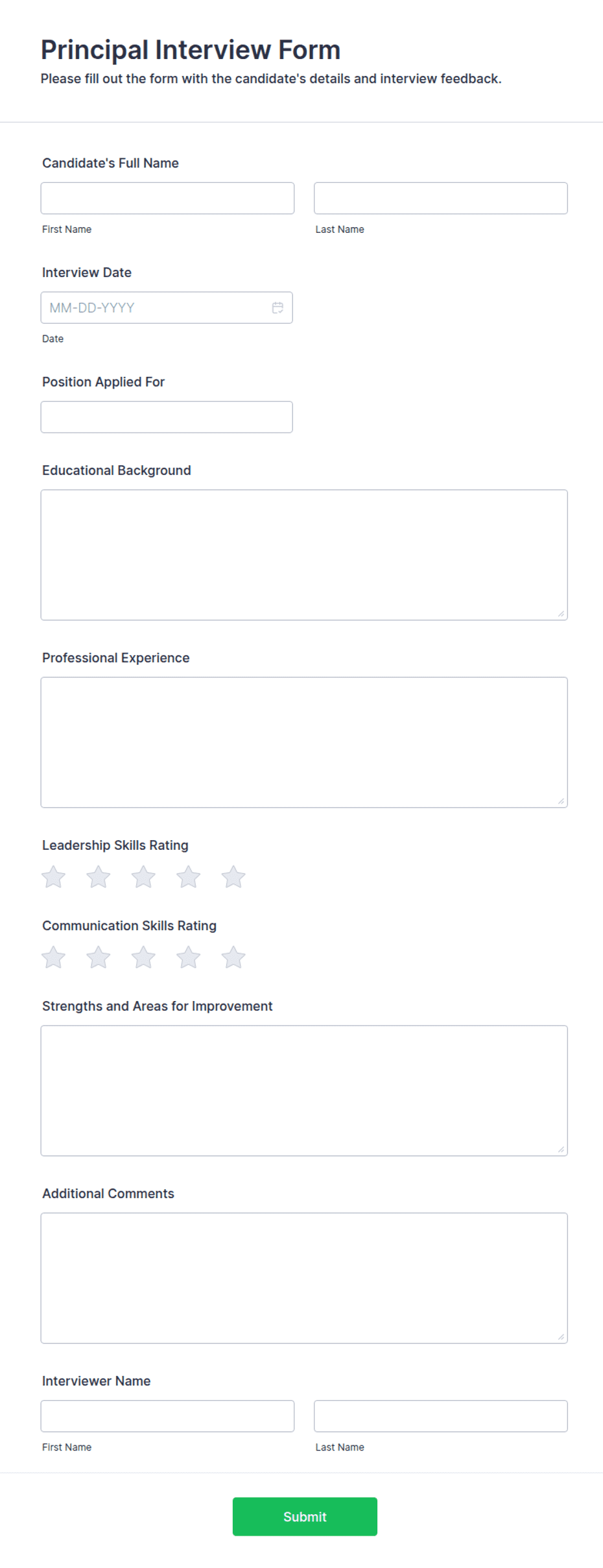 Principal Interview Form Template | Jotform