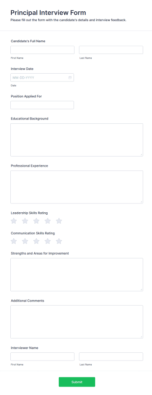 Principal Interview Form Form Template
