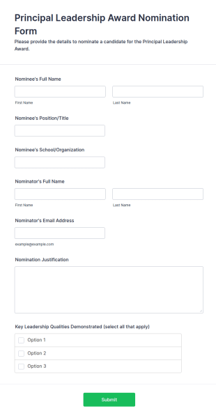 Principal Leadership Award Nomination Form Template