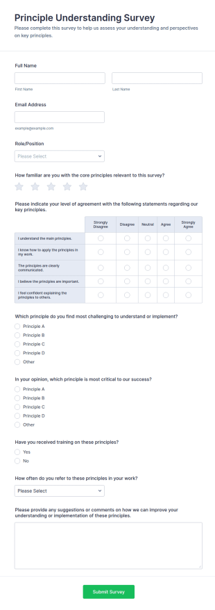 Principle Understanding Survey Form Template