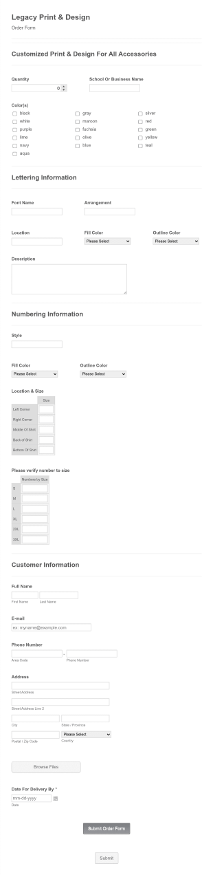 Print & Design Order Form Template