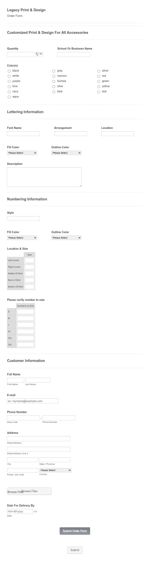 Print & Design Order Form Template