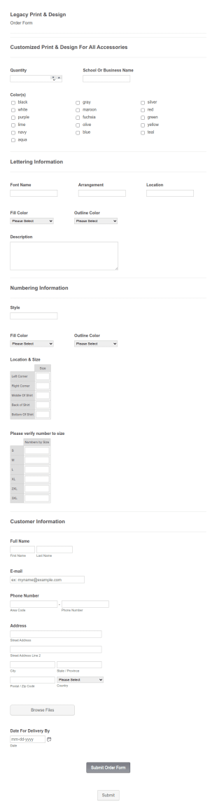 Print & Design Order Form Template