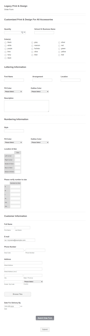 Print & Design Order Form Template