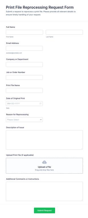 Print File Reprocessing Request Form Template