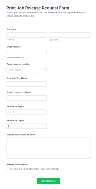 Print Job Release Request Form Template