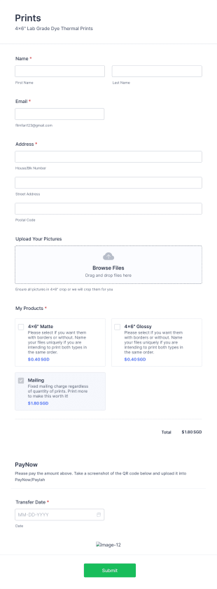 Print Order Form Template