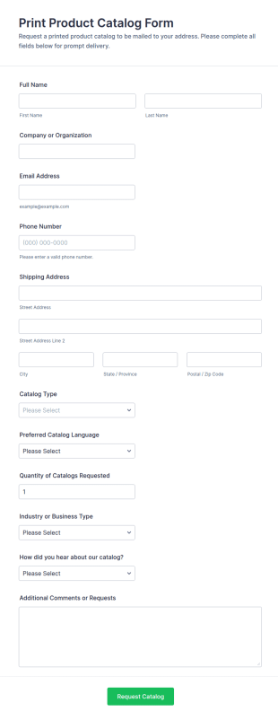 Print Product Catalog Form Template