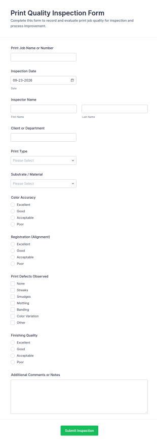 Print Quality Inspection Checklist Form Template