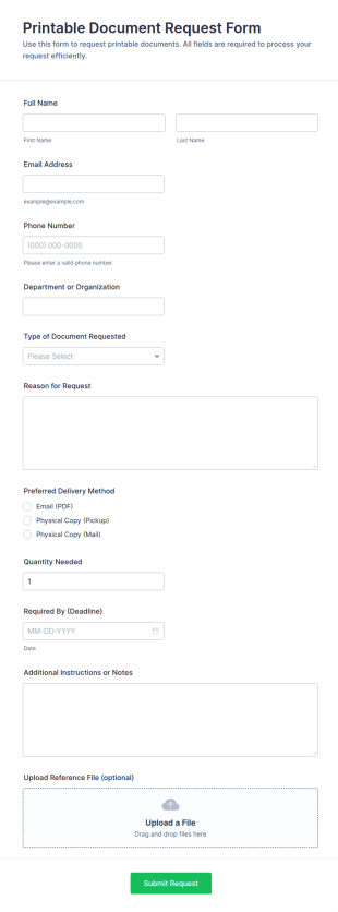 Printable Document Request Form Template