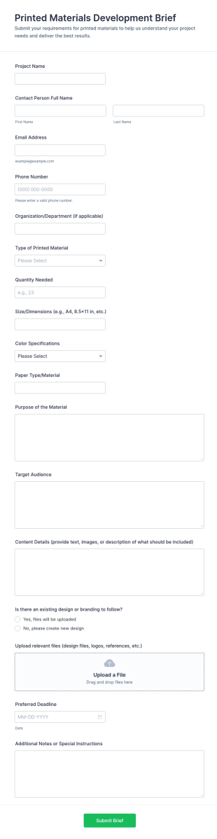 Printed Materials Development Brief Form Template