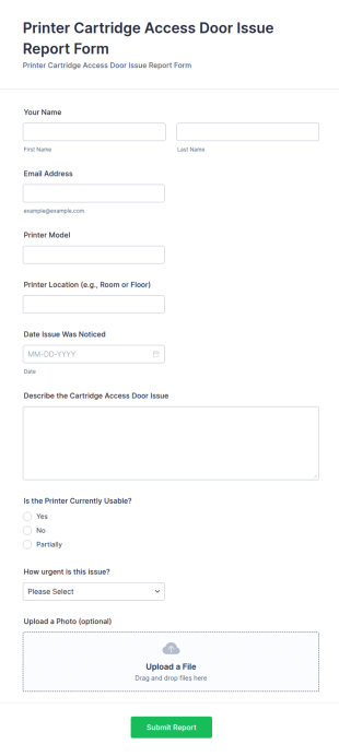 Printer Cartridge Access Door Issue Report Form Template