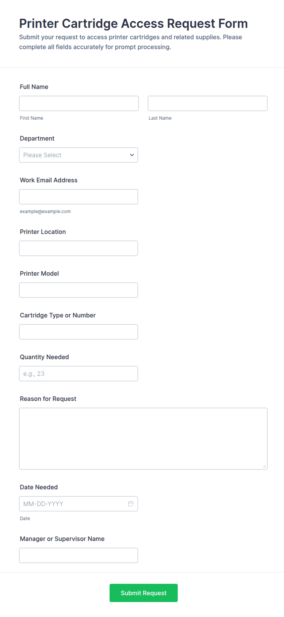 Printer Cartridge Access Request Form Template | Jotform