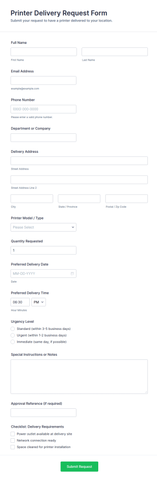 Printer Delivery Request Form Template
