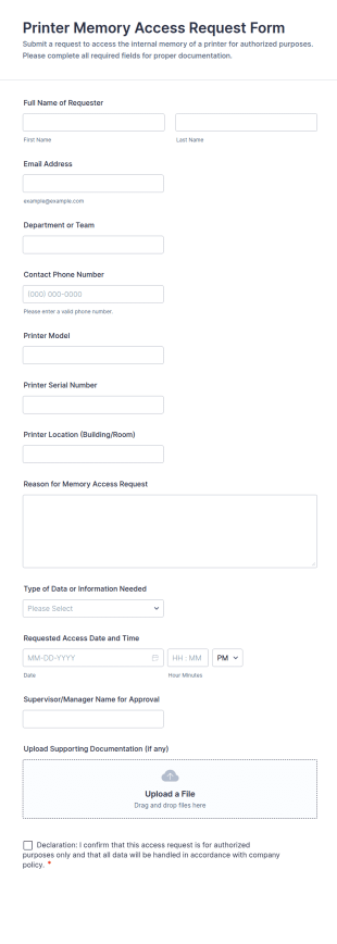 Printer Memory Access Request Form Template
