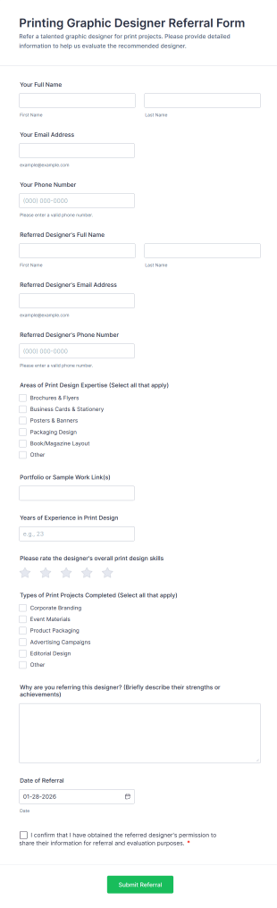 Printing Graphic Designer Referral Form Template
