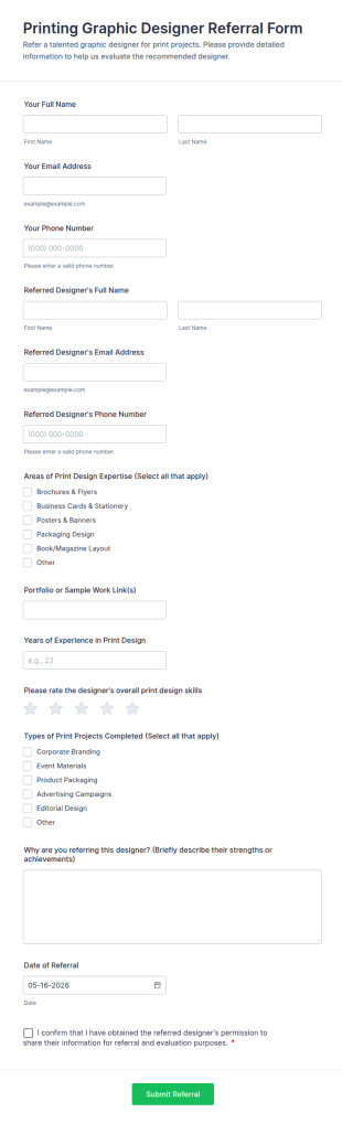 Printing Graphic Designer Referral Form Template