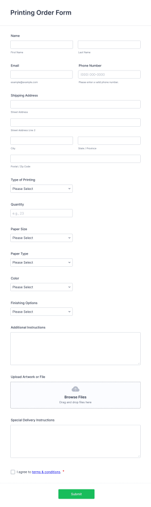 Printing Order Form Template