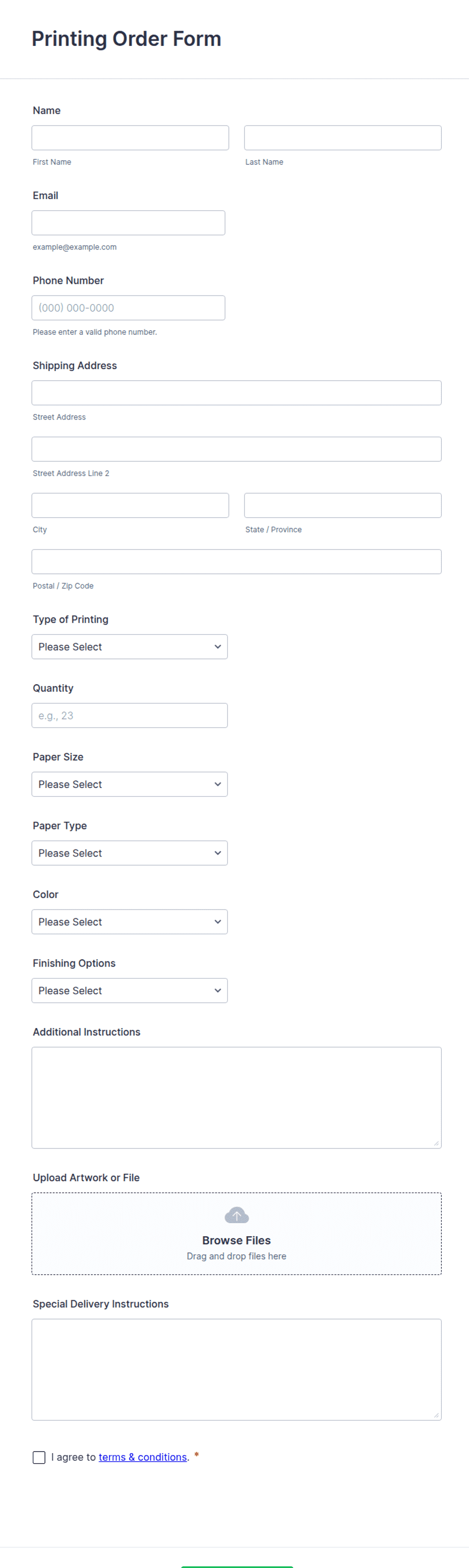 Printing Order Form Template Jotform